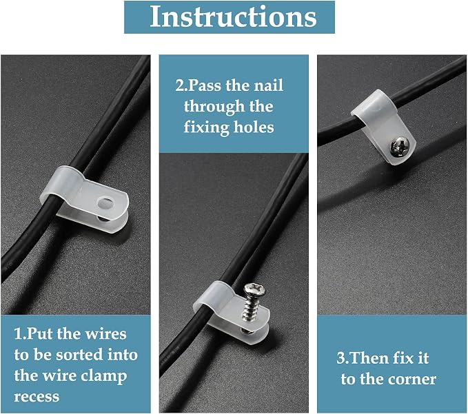 1/2 Inch R-Type Clip Clamp, 100 Pcs | Nylon P-Type Mounting Clips, Cable & Wire Management, Stainless Steel Screws Included