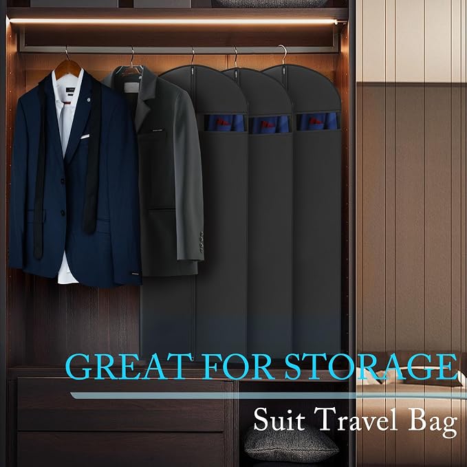 Hleelomi 54" Suit Bag Garment Bag for Travel and Storage, Garment Bags for Hanging Clothes with Zipper and Visible Transparent Window,1 Pack，Black