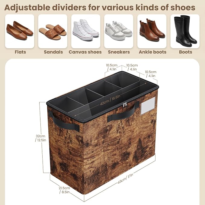 Varhomax Shoe Organizer Box for Closet, Small Fabric Storage Basket | Foldable Shoe Bin with Adjustable Dividers & Clear Cover, Saving Space Sneakers & Sandals Containersfor Entryway, Cubby