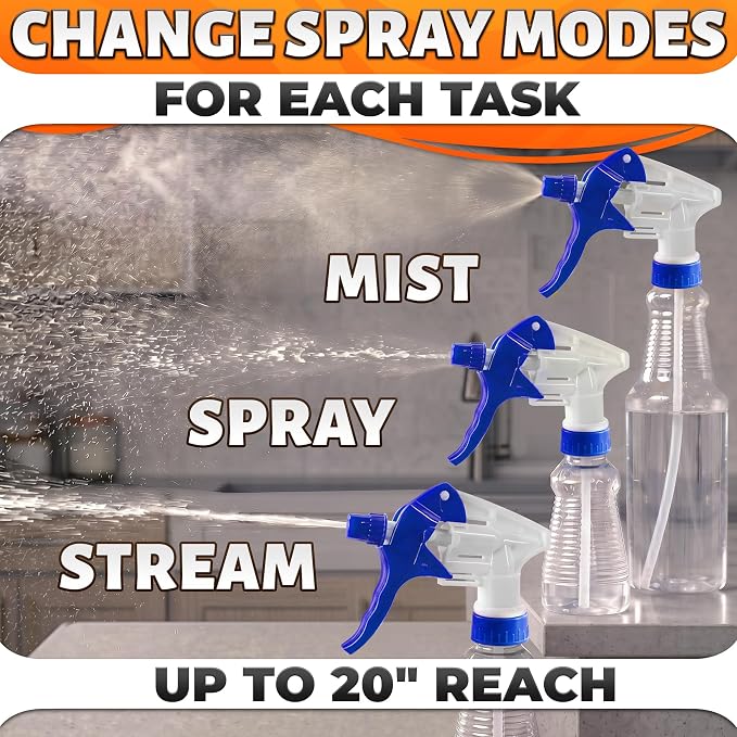 Spray Bottle Nozzle Replacement 12 Pack, Fits 8-32oz Bottles (Blue) | Replacement Trigger Sprayer Heads for Bottles; Fits 28-400 Thread, Trim-to-Fit Tube; for Cleaning, Garden & Pet Carefor