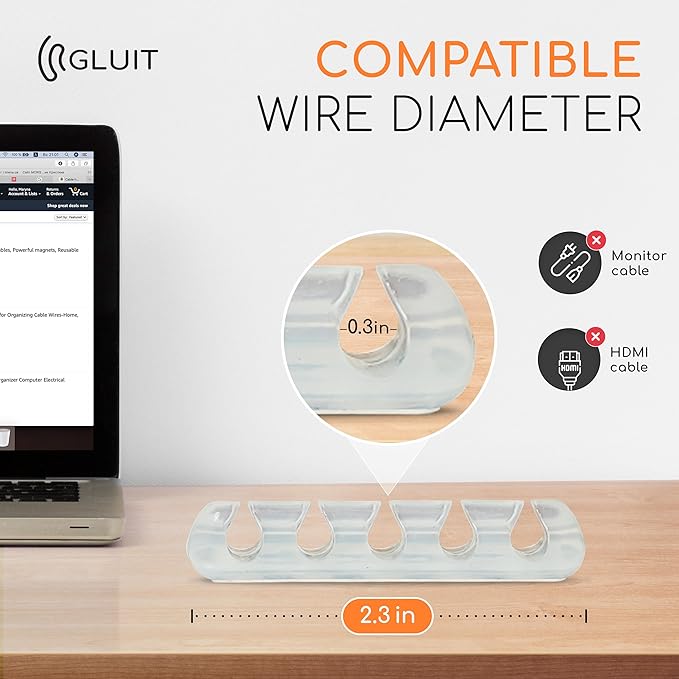 GLUIT Cord Organizer for Desk Cable Holder for Nightstand Charger Organizer Adhesive Desktop Wire Multislot Clips and Table Management Accessories Office Spaces Transparent 5 Pack, 15 Slots