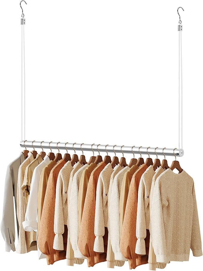 BaiNong Adjustable Closet Hanging Rod 44" Silver Closet Rod Extender | Heavy Duty Double Hanging Closet Rod, Walk-in Closets, and Clothes Rack to Maximize Storage Space
