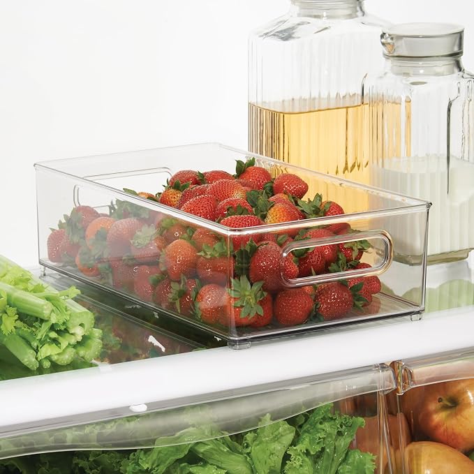 iDesign Stackable Fridge Bin, Clear, Set of 3 | Storage for Freezer or Pantry, Made in USA