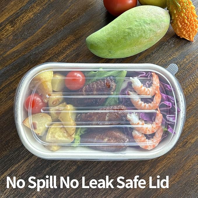 32 oz Disposable Meal Prep Containers with Lids 50 Pack | Disposable Food Containers with Lids, Compostable and Microwavable Togo Lunch Boxes for Meal Prep, Take Out, 50 Bowls 50 Lids