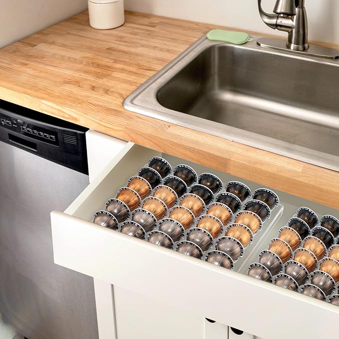 SUMERFLOS Coffee Capsule Storage Tray, Drawer Insert Organizer Holds 30 Pods Compatible with Nespresso Vertuoline Capsules Drawer of Kitchen, Home
