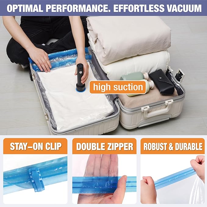 Travel Vacuum Storage Bags with Rechargeable USB Air Pump, Space Saver Vacuum Seal Bags for Luggage, Sealer Compression for Clothes, Comforters, Blankets, Bedding, 10 Combo