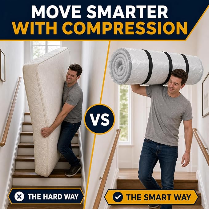 Memory Foam Mattress Vacuum Bag for Moving and Storage, Heavy-Duty Mattress Compression Bag with Adjustable Compression Straps and Dual-Zip Seal (King/Cal-King)