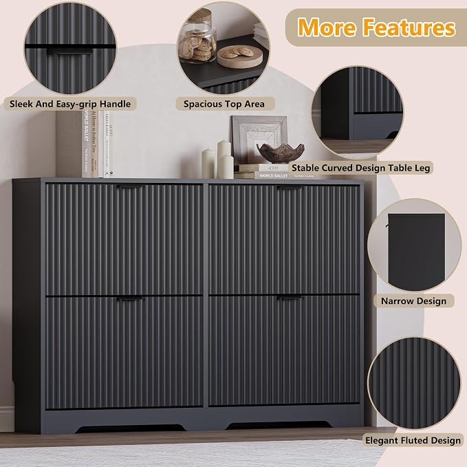 BORNOON Large Shoe Cabinet for Entryway, Shoe Rack Cabinet with 4 Flip Drawer and Adjustable Shelves for Small Apartment, Foyer