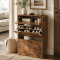 VINGLI Shoe Cabinet Storage for Entryway Ultra Slim with 2 Flip &1Drop-Down Drawers, 24.8" W Narrow Shoe Cabinet for Front Door Entrance,Freestanding Rustic Brown Wood Shoes Organizer for Hallway