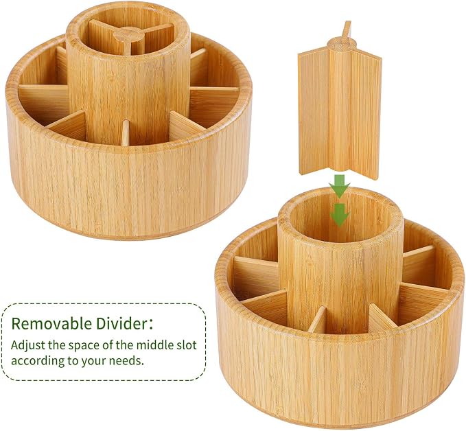 Utoplike Bamboo Rotating Art Supply Desk Organizer, Pencil Holder Desktop | Desktop Storage Caddy for Pen, Colored Pencil, Crayon, Paint Brushes, Art Studio & Office