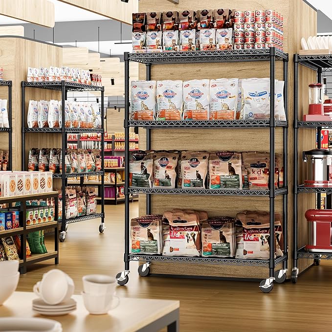 IZEUK Garage Shelving Wide Storage Shelves 4 Tier Metal Shelves 3200 LBS Heavy Duty Adjustable Utility Shelf Rack Black 23.6" D x 53.1" W x 73.6" H