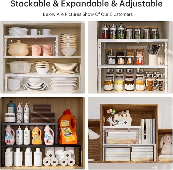 Expandable Adjustable Stackable Multi-Purpose Spice Racks,Metal Storage Rack, Practical Kitchen Pantry Shelves, Countertop for Kitchen, Bathroom, Storage Room & Other Places(1Pack/White,Medium)