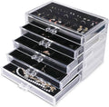 Frebeauty Extra Large Acrylic Jewelry Box for Women 5 Layers Clear Jewelry Organizer Velvet Earring Box with 5 Drawers Rings Display Case Necklaces Holder Tray for Women Girls (Black) | Jewelry Storage for Rings Earrings Bracelets,Dustproof,Velvet Lini...