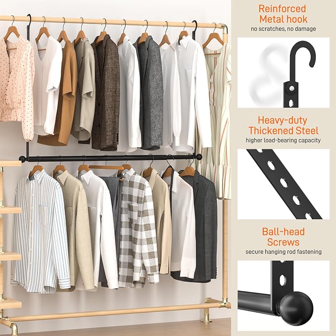 SUTINE Closet Rods for Hanging Clothes, Adjustable Metal Closet Extender Hanging Rod, Space-Saving Closet Rod Extender Clothes Hanging Bar, Closet Poles for Hanging Clothes (Black, 15.7-31.5 IN)