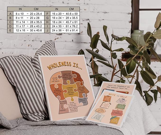 LOLUIS Mental Health Poster, Boho Therapy Tools Educational Supplies Art Print Classroom School Office Decor (Wholeness is, Custom Frame Type)