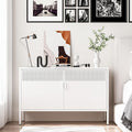 Washsemba 2 Door Storage Sideboard, Metal Storage Cabinet with 2 Adjustable Shelf,Multipurpose Metal Accent Cabinet for Office Home,Music Studio (White, 25''H)