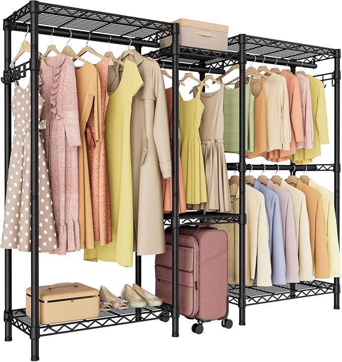Golpart Heavy Duty Garment Rack Clothes Rack,Large Metal Closet Organizer System Storage Wardrobe,Freestanding Clothing Rack Black 15.75" D x 77.5" W x 77" H