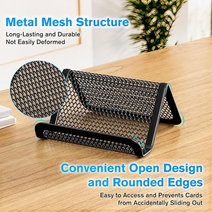 MaxGear Mesh Business Card Holder 2 Pack | Black Metal Business Card Display Stand, Holds 50 Cards, Sturdy Display for Office, Reception Desk, Front Counter
