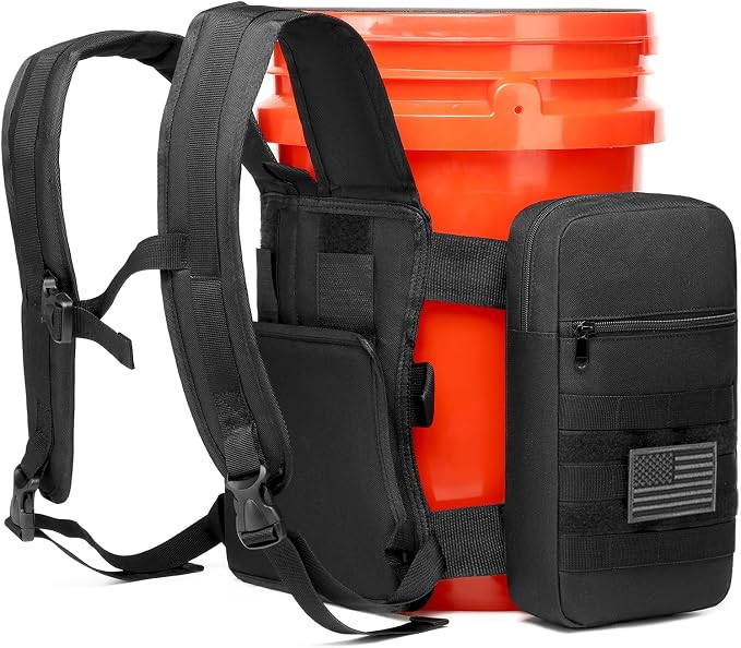 Backpack for 5 Gallon Buckets, Universal Bucket Organizer with Pocket | for Hunting, Fishing, Picking Apples, Baseball & Ice Fishing
