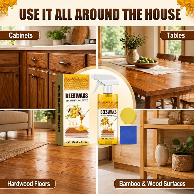 2-Pack Beeswax Wood Polish Spray, Beeswax Essential Oil Wax, Deep Restore Furniture Cleaner for Cabinets,Hardwood Floors,Tables & All Wood Surfaces, Non-Greasy Formula