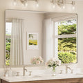 TETOTE 60 x 40 Inch Brushed Nickel Mirror for Bathroom Over Sink Metal Framed Mirror Modern Farmhouse for Living Room Entryway(Horizontal/Vertical)