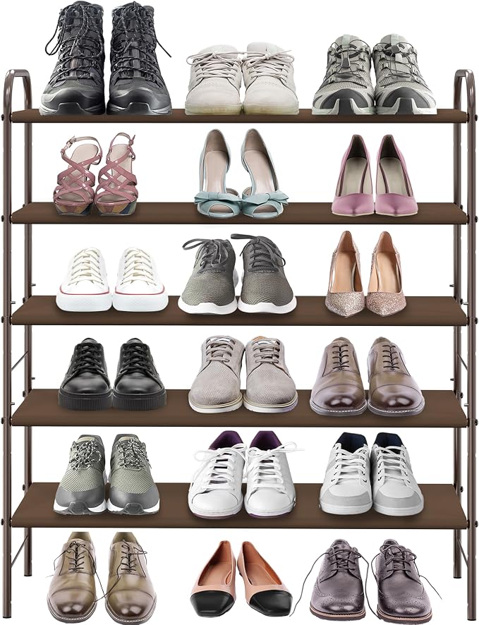 Simple Houseware 5-Tier Shoe Rack Storage Organizer, 15-24 Pairs, Bronze | Space-Saving Shoe Shelf with Sturdy Metal Frame and Non-Woven Fabric Shelves for Entryway, Garage & Corridor