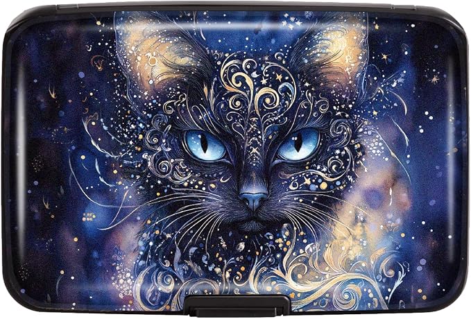 Coco Rossi Credit Card Holder RFID Aluminum Small Mini Wallet Women | Metal Wallet, Business Cards Holder, ID Case, Slim Sleeves, Womens Girls Gift, Carry Proof Wallets for Travel, Cool Cat