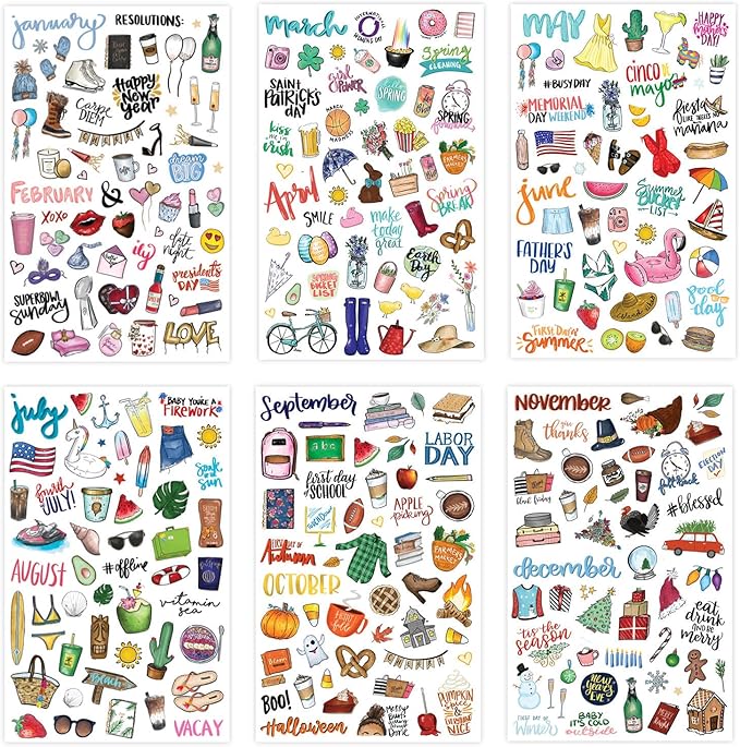 bloom daily planners Holiday Seasonal Planner Sticker Sheets - Vintage Seasonal Sticker Pack - Removable & Repositionable - Over 310 Stickers Per Pack!