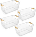 Ziliny 4 Pcs Metal Mesh Wire Baskets with Wooden Handles for Organizing, Pantry Organizers and Storage Steel Bin Kitchen Baskets for Fruit Potato Onion Snacks Bathroom Cabinet(Medium,Cream White)