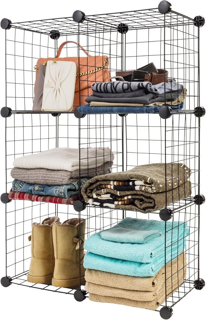 IRIS USA 6-Cube Modular Wire Cube Storage Organizer | Adjustable & Expandable Metal Shelving for Closet, Bathroom & Home Storage, Stackable Wire Grid