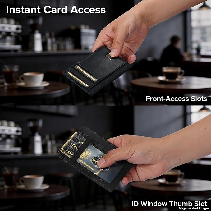 furid Slim Genuine Leather Wallet: Minimalist RFID Small Card Wallet for Men with ID Window - Front Pocket Comfortable Fit - 0.11-inch Ultra Thin Credit Card Holder for Men's Gift
