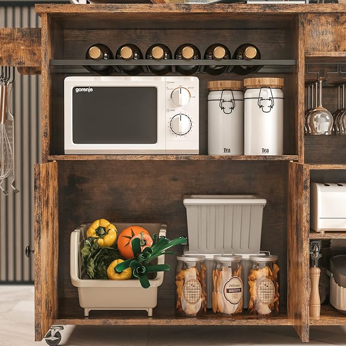 IRONCK Kitchen Island Cart with Wheels for Kitchen and Dining Room | Wine Rack, Drawers, Open Shelves, Storage, Drawer space