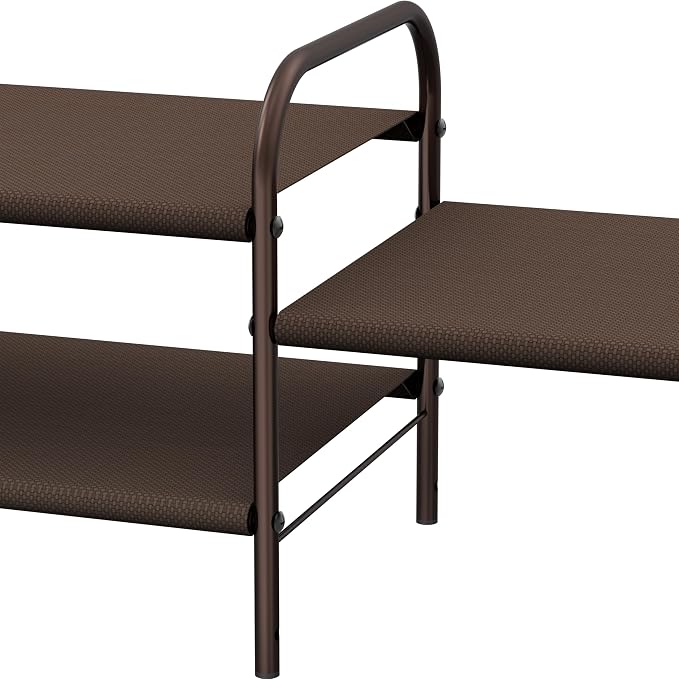 Simple Houseware 2-Tier Shoe Rack Storage Organizer, 12 Pairs, Bronze | Space-Saving Shoe Shelf with Sturdy Metal Frame and Non-Woven Fabric Shelves for Entryway, Garage & Corridor