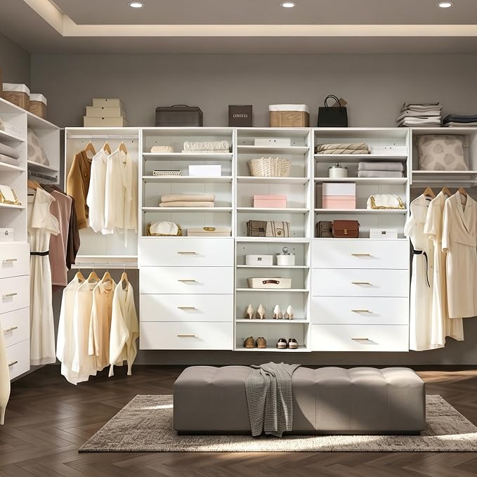 25.5" Single Hanging Closet Module, White MDF Closet Organizer System with Aluminum Hanging Rod, Wall-Mounted Wardrobe Storage for Shirts, Jackets, Bedroom, Walk-In Closet