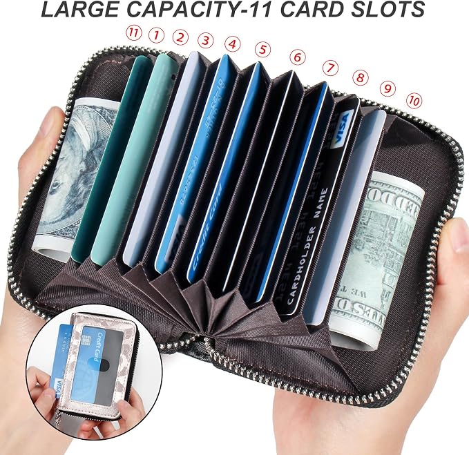 Credit Card Wallet, RFID Card Case Wallet, Zipper Card Cases Holder for Men Women, RFID Blocking, KeyChain Wallet, Compact Size Card Organizer Case for Women