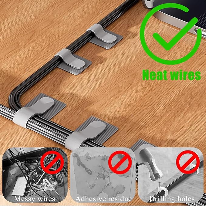 80PCS Hook and Loop Cable Ties, Under Desk Cable Management, Adhesive Cable Straps, Cord Management Hider Idea, Cord Organizer for Desk, Computer Accessories, Home Office Organization, White