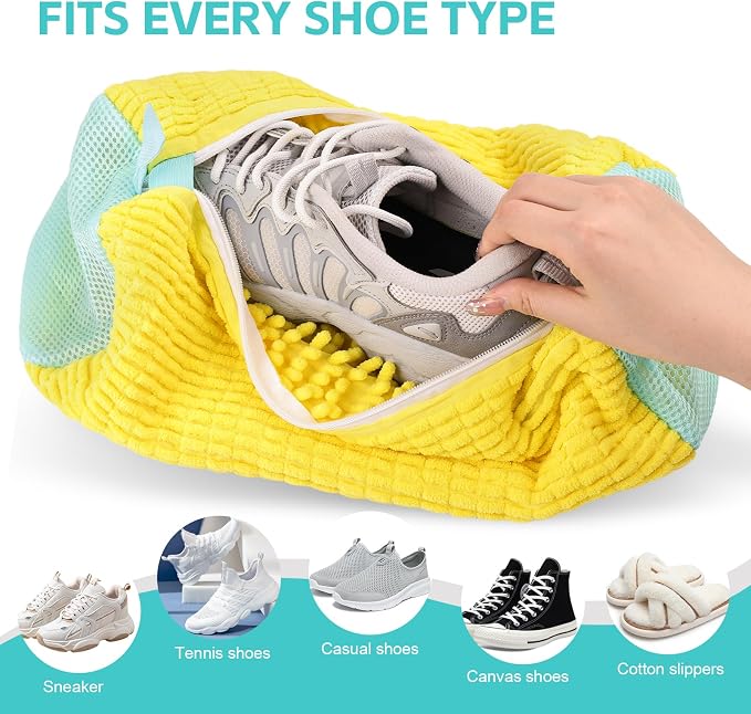 Shoe Washing Machine Bag Reusable Sneakers Tennis Shoe Cleaning Bags for Washing Machine and Dryer, Delicates Laundry Bags for Lingerie, Socks and More Lemon 2PCS