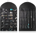 Flexzion Hanging Jewelry Organizer – (1 Pack) Black 32 Clear Pockets & 18 Hooks & Loops, Non-Woven Bag Dual Side Earring Storage Display Holder with for Necklace Bracelet Sunglasses | Double-sided jewelry storage bag with clear pockets and hook-and-loo...