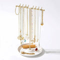 Gold Necklace Holder with Tray - 16 Hooks for Hanging Jewelry | The Tray Space is Suitable for Multifunctional Storage of Earrings, Rings, Lipstick, Watches & More - Jewelry Organizer