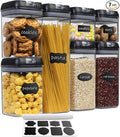 Set of 7 Airtight Food Storage Containers - Pantry Organizer Bins, BPA Free Plastic Containers plus Dry Erase Marker and Labels, Black