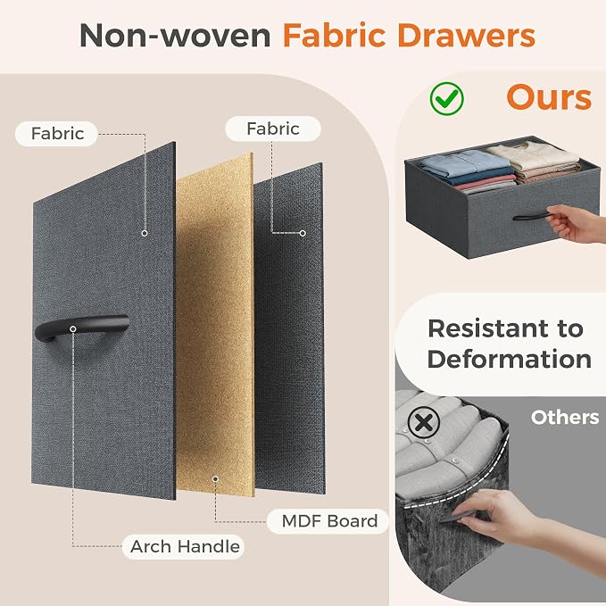 Sweetcrispy 4 Fabric Drawer Small Dresser, Bedside Nightstand with Wooden Top Sturdy Frame, Entryway Closet Bedroom Storage Cabinet Furniture for Dorm,Grey