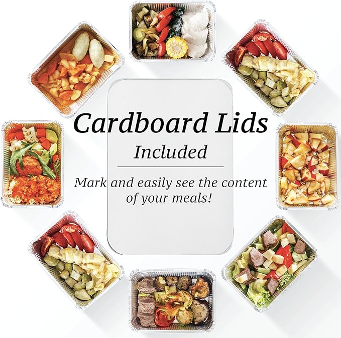 55 Pack - Aluminum Pan/Containers with Lids/Foil Containers/Aluminum Pans with Lids/Take Out Containers/Disposable Pans/Aluminum Foil Food Containers/Freezer Meals containers (2.25 LB)