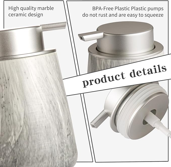Enra Ceramic Foaming Soap Dispenser,12 oz Gray Hand Foam Soap Dispenser for Bathroom Kitchen with Easy-to-Press Pump(Gray Foam Type)