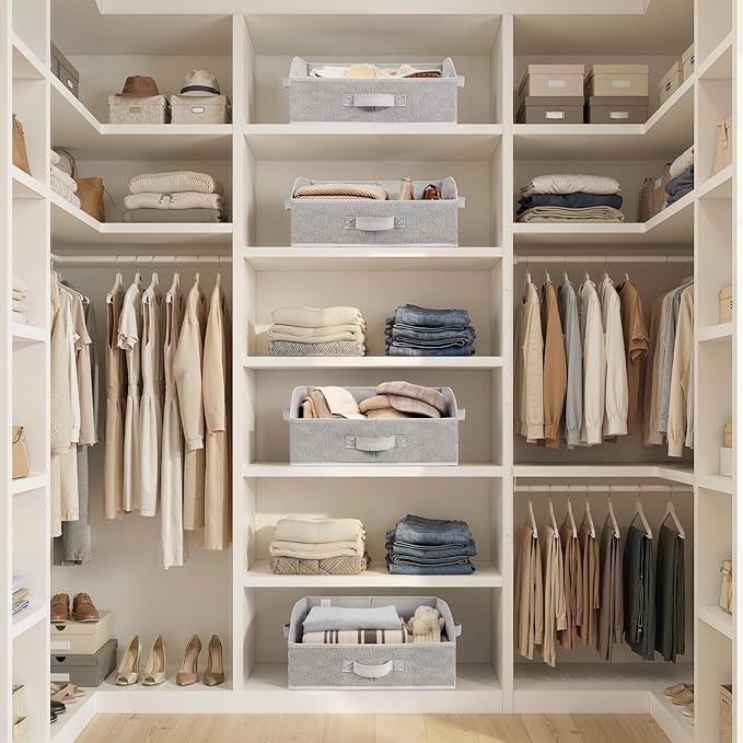 GRANNY SAYS Purse Organizer for Closet, Trapezoid Storage Bins, Closet Organizers and Storage, Decorative Storage Baskets for Shelves, Clothes, Toys, Towels, Ash Gray, 3-Pack