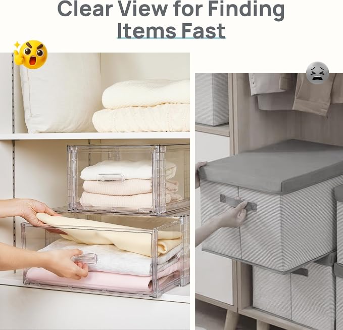 Vtopmart 5 Pack Large & Medium Storage Stackable Drawers Set | Easy Assembly Clear Plastic Storage Cabinet, Durable Dresser for Closet, Bedroom, Entryway, Playroom & Apartment Organization