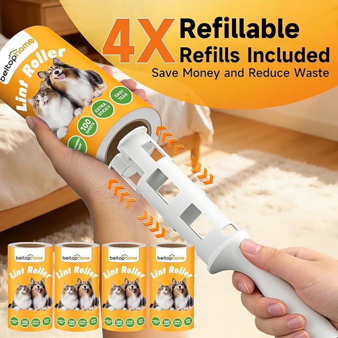 Extra Sticky Lint Roller for Pet Hair, 800 Sheets, 4 Handles | Family Value Pack for Clothes, Couch, Car, Office & Pet Beds