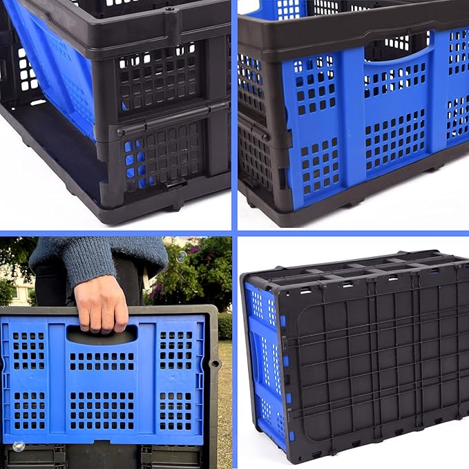 Collapsible Storage Crate 22L x 15W x 10.7H Inch - Foldable and Stackable Plastic Bin, 1.73 Cu Ft Folding Basket for Car Trailer Garage and Home – 2 Pack