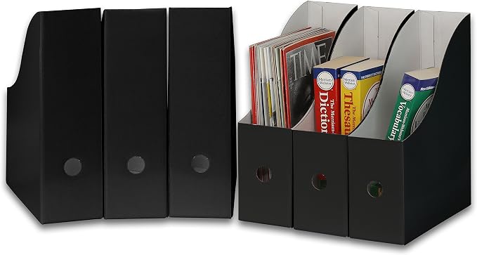 Simple Houseware 6-Pack Magazine File Holder Box, Foldable Cardboard Organizer, Black