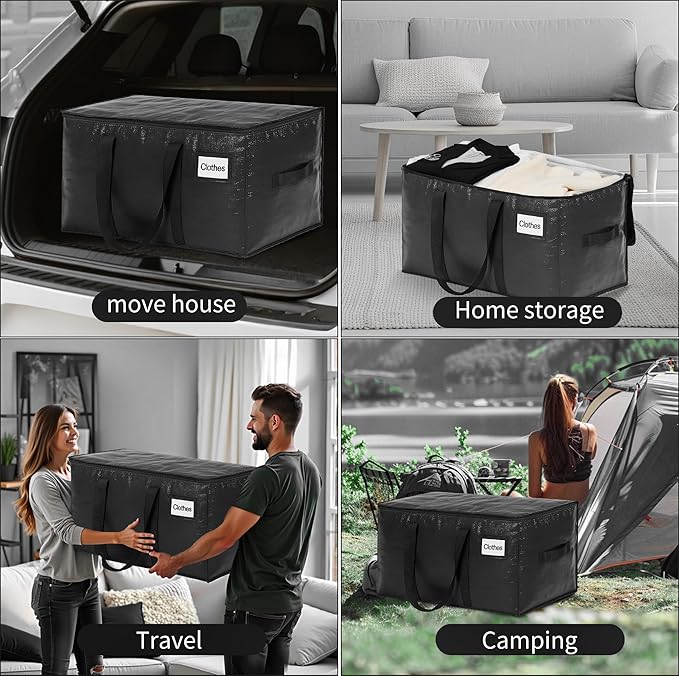 BAGAIL Heavy Duty Moving Bags with Strong Handle, Extra Large Moving Boxes, Storage Tote for Clothes, College Moving Supplies(Black, 6 Pack)