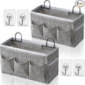 Kanrichu 2pcs 3-pockets Large Wall Hanging Organizer Bag, Linen Fabric Door Hanging Storage Baskets with Pockets, Waterproof Bin for Kitchen, Bedroom, Office, RV Camper (Stripe_2pcs)